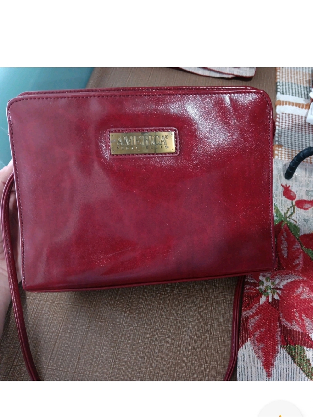 ®AMERICA PERRY ELLIE  Red  Crossbody Bag with Gold Plaque